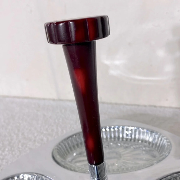 Vintage Glo Hill Gourmates  Chrome Serving Tray W Bakelite Handle & Glass Dishes - Picture 6 of 15